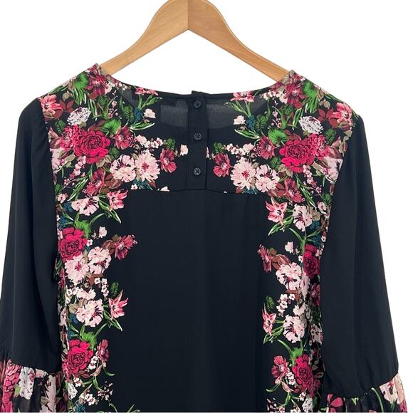 INC International Concepts black floral boho pleated bell sleeve shift dress 10 - Picture 6 of 8